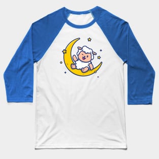 Cute Sheep Sitting On The Moon Baseball T-Shirt